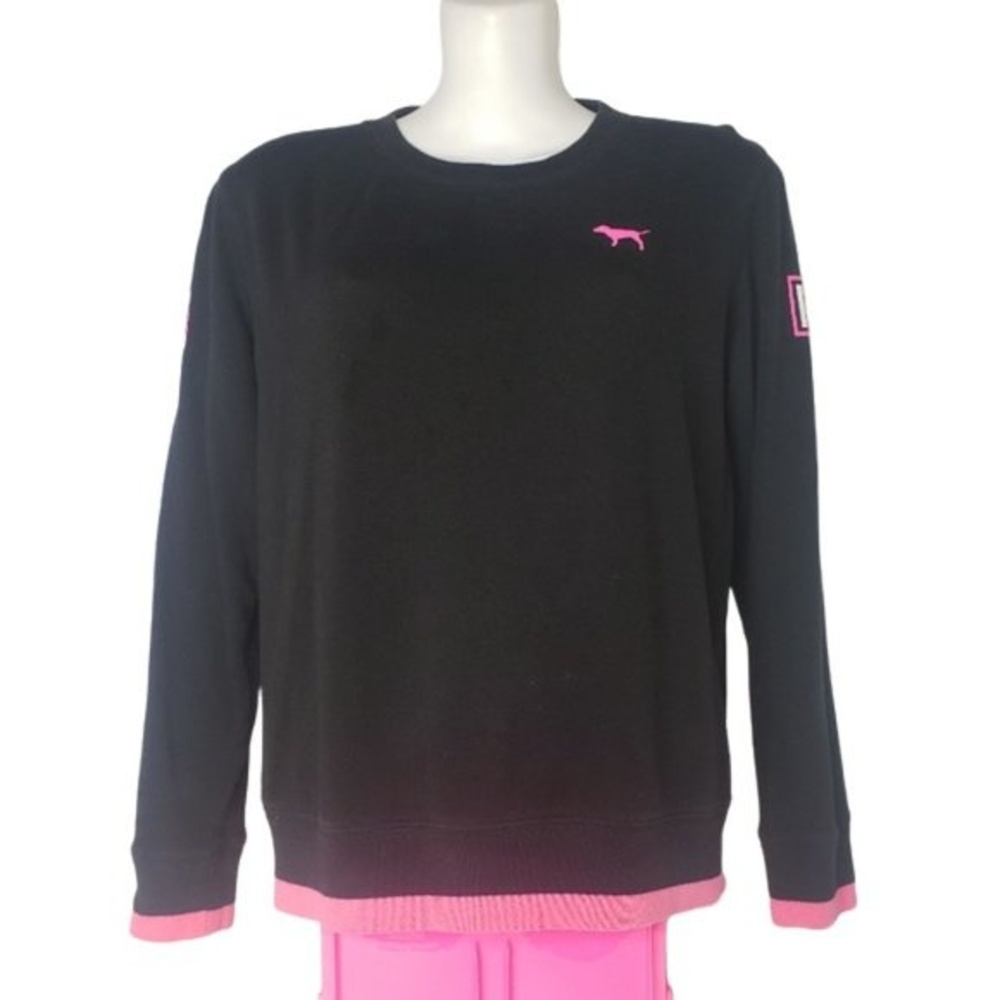 VICTORIA'S SECRET PINK BLACK AND HOT PINK PULLOVER SWEATSHIRT SIZE XS